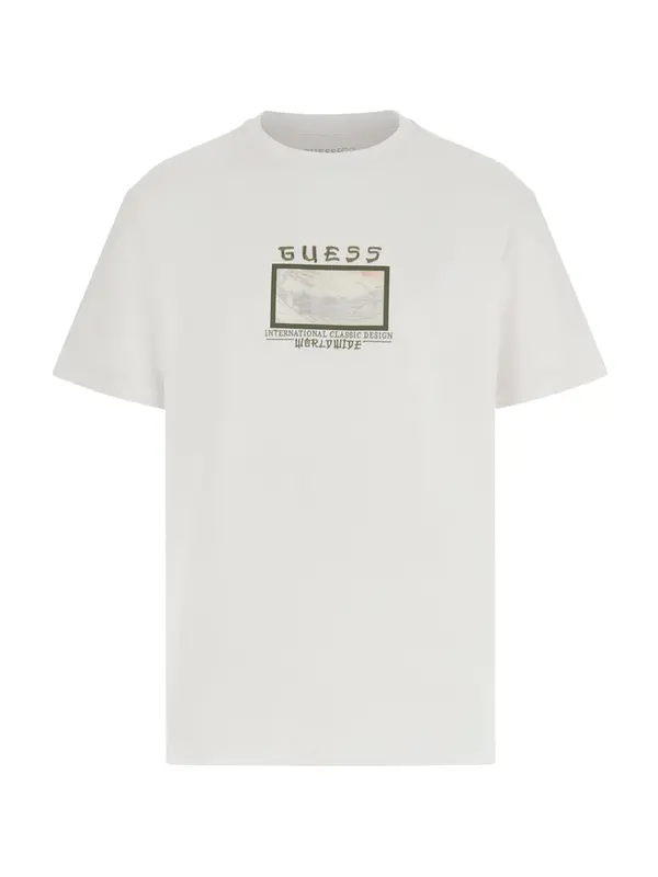 GUESS GUESS Majica 'JAPAN SMALL LANDSCAPE'  svetlo bež / oliva / bela