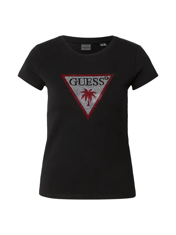 GUESS GUESS Majica  merlot / črna / srebrna