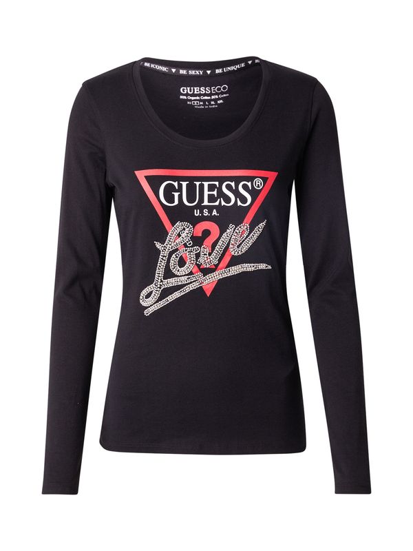 GUESS GUESS Majica  rdeča / črna / srebrna / bela