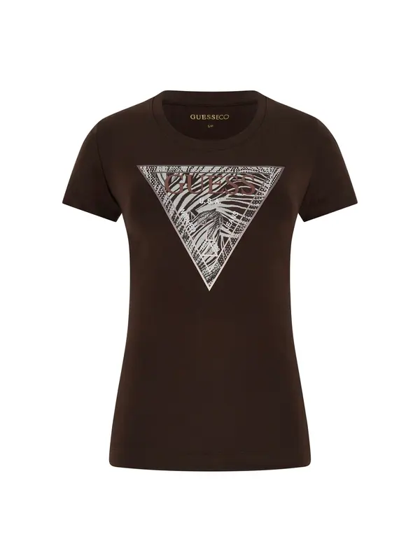 GUESS GUESS Majica  temno rjava / srebrna / bela