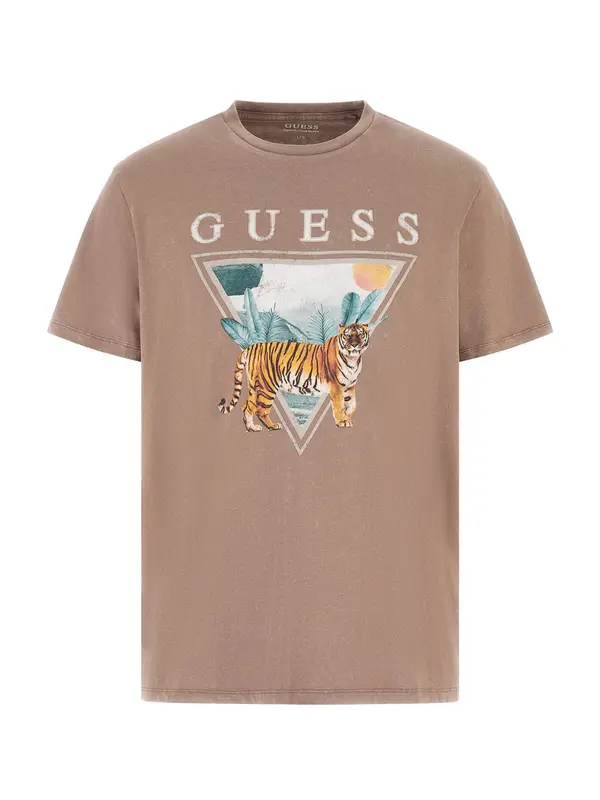 GUESS GUESS Majica 'Tiger Spirit'  bež / brokat / smaragd / oranžna
