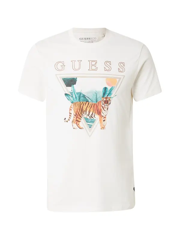 GUESS GUESS Majica 'TIGER SPIRIT'  temno bež / cijansko modra / oranžna / bela