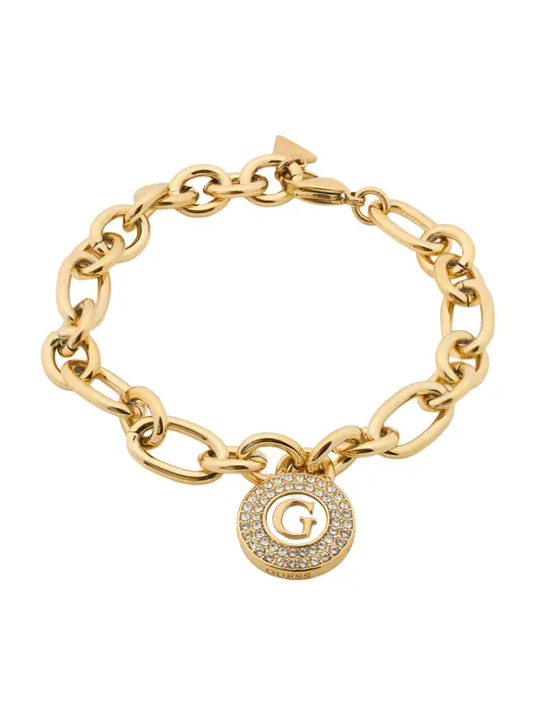 GUESS GUESS Zapestnica 'G Talisman'  zlato-rumena / transparentna / biserno bela