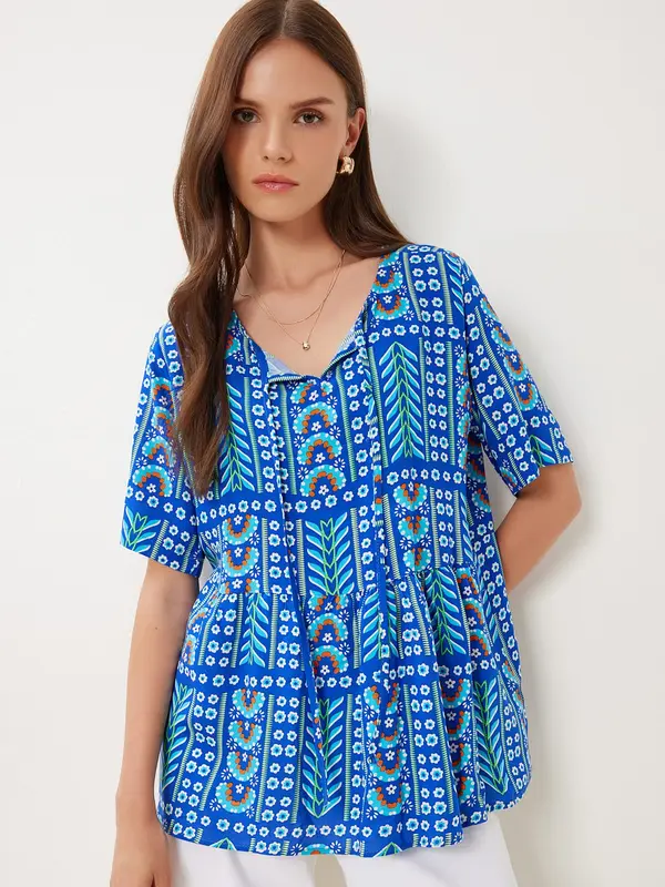 Happiness İstanbul Happiness İstanbul Bluza  modra / svetlo modra / svetlo zelena / bela