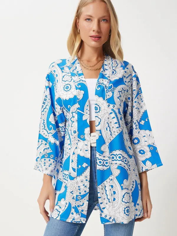 Happiness İstanbul Happiness İstanbul Kimono  modra / črna / bela