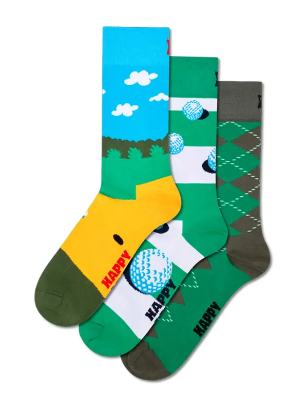 Happy Socks Happy Socks Nogavice 'Golf'  svetlo modra / temno siva / zelena / bela