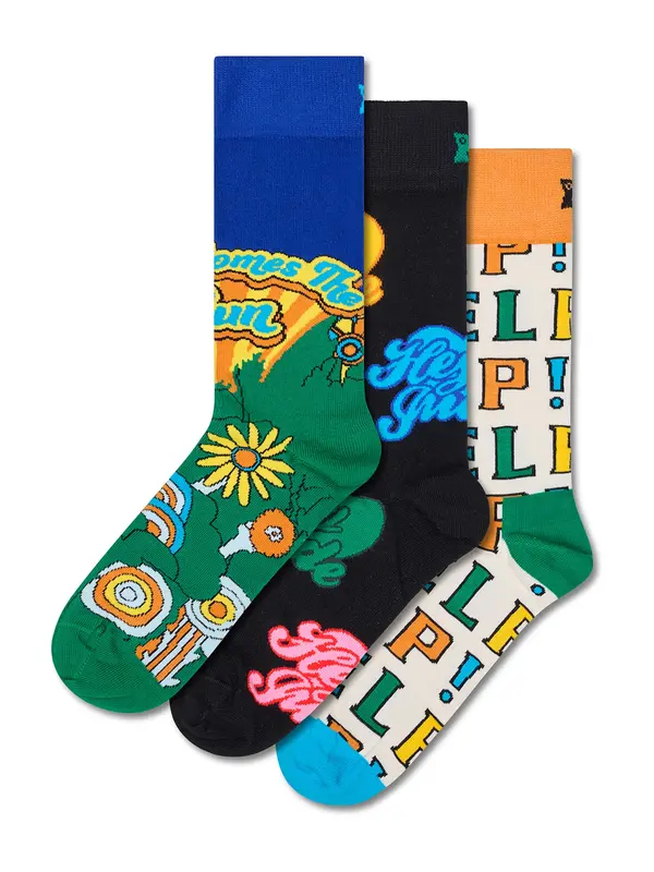 Happy Socks Happy Socks Nogavice 'The Beatles'  encijan / travnato zelena / črna / naravno bela