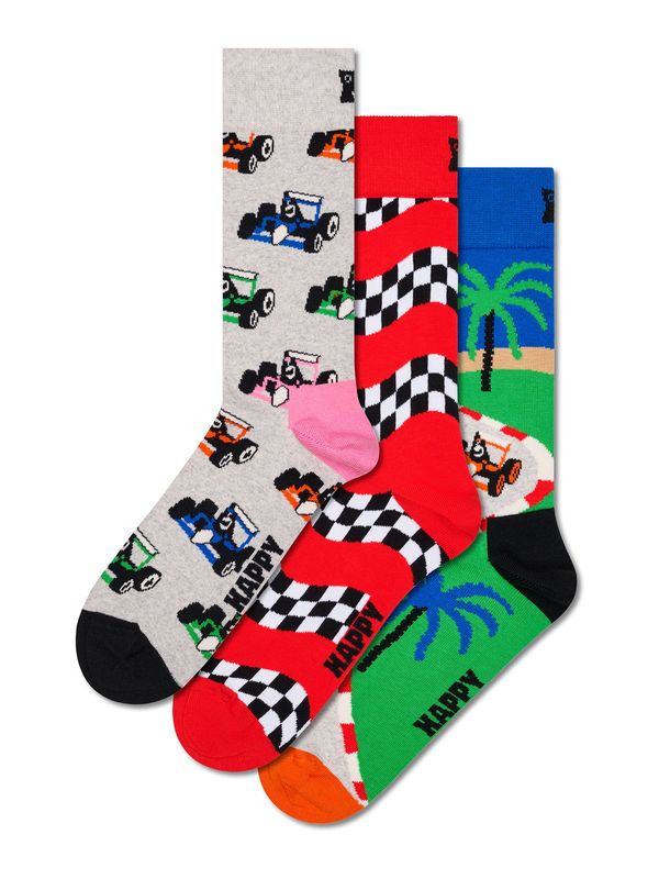 Happy Socks Happy Socks Nogavice 'Top Racer'  pegasto siva / zelena / rdeča / bela