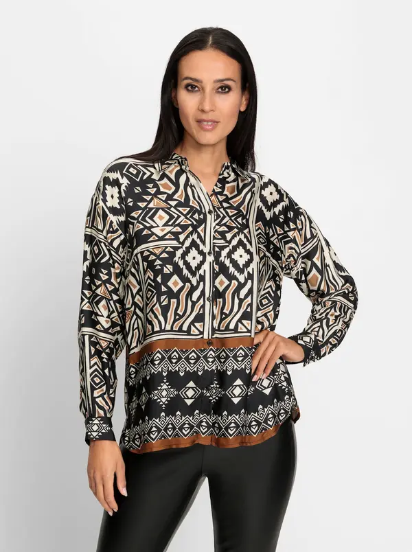 heine heine Bluza  svetlo rjava / črna / bela
