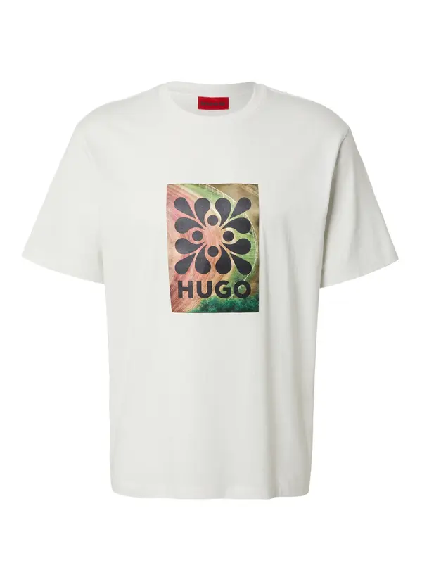 HUGO HUGO Majica 'Damoru'  ecru / zelena / temno oranžna / črna