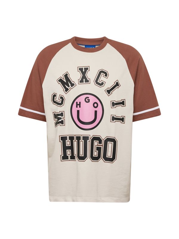 HUGO HUGO Majica 'Nacamos'  rjava / svetlo roza / črna / bela