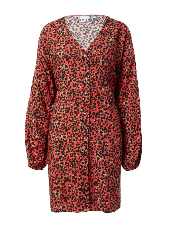 ICHI ICHI Obleka 'VERA'  bež / chamois / svetlo rdeča / črna