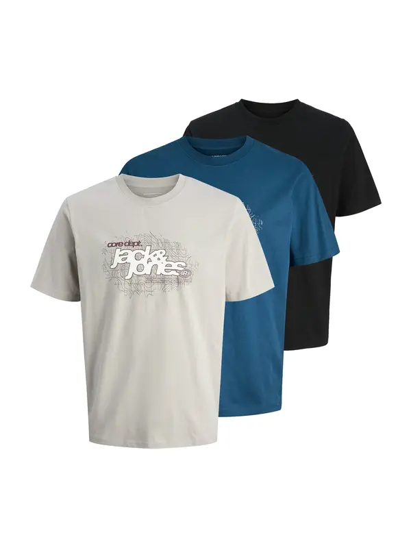 JACK & JONES JACK & JONES Majica 'JCOGRID'  mornarska / greige / črna / bela