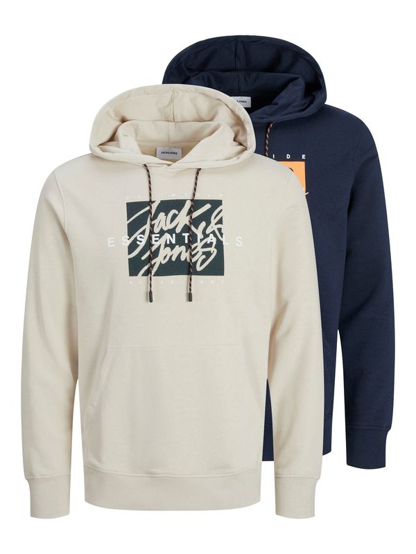 JACK & JONES JACK & JONES Majica 'JJCOLTON'  nočno modra / oranžna / off-bela