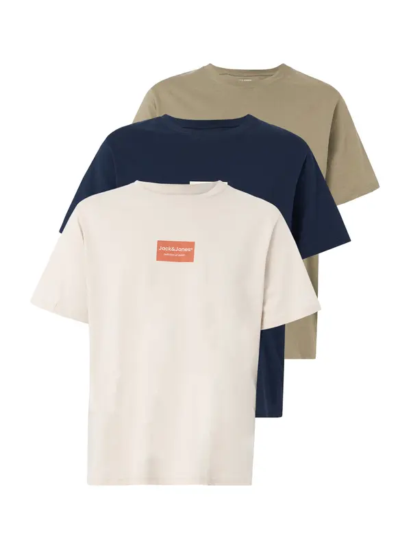 JACK & JONES JACK & JONES Majica 'JJFRANK'  ecru / mornarska / oliva