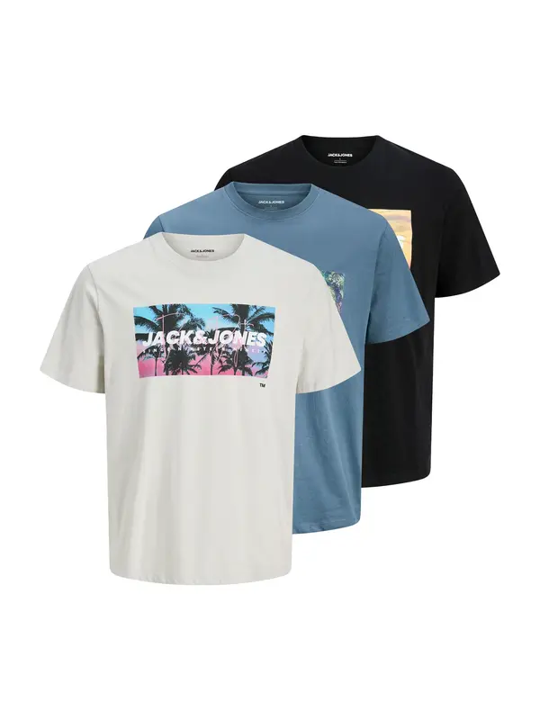 JACK & JONES JACK & JONES Majica 'JJINDIANA'  golobje modra / črna / bela