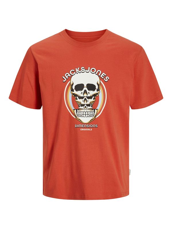 JACK & JONES JACK & JONES Majica 'JORANATOMY SKULL'  rumena / temno oranžna / črna / bela