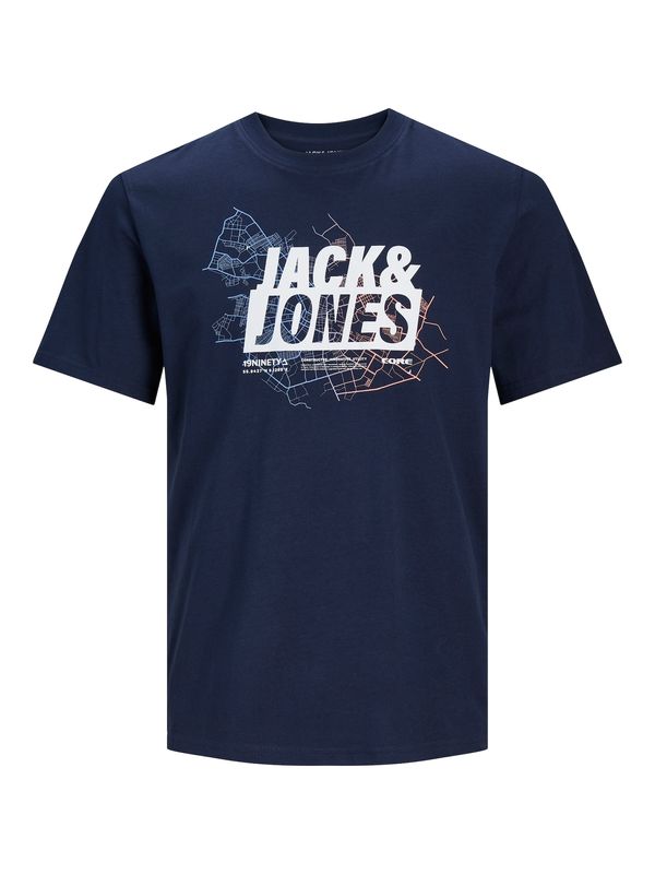 JACK & JONES JACK & JONES Majica 'Map'  mornarska / svetlo modra / bela