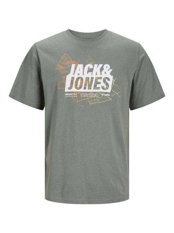 JACK & JONES JACK & JONES Majica 'Map'  oliva / oranžna / bela