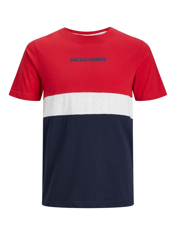 JACK & JONES JACK & JONES Majica 'Reid'  mornarska / rdeča / pegasto bela