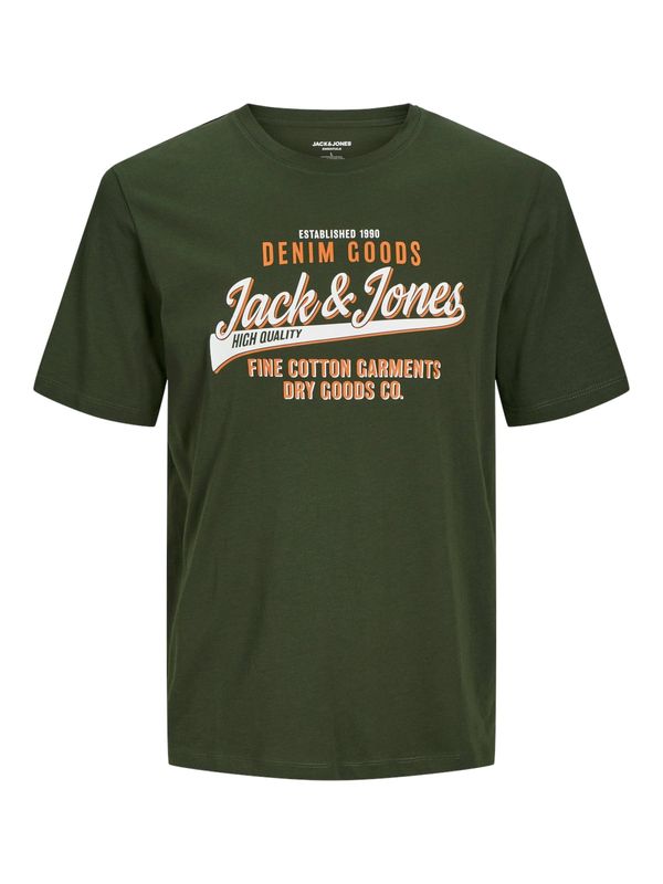 JACK & JONES JACK & JONES Majica  temno zelena / oranžna / bela