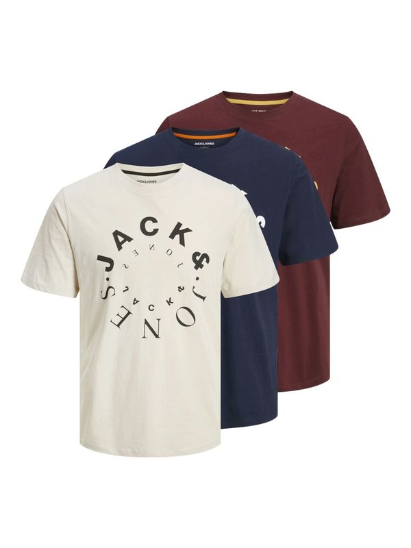 JACK & JONES JACK & JONES Majica 'WARRIOR'  svetlo bež / temno modra / vinsko rdeča / črna