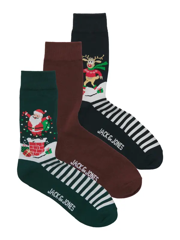 JACK & JONES JACK & JONES Nogavice 'JACSNOWY XMAS'  temno zelena / temno rdeča / črna / bela