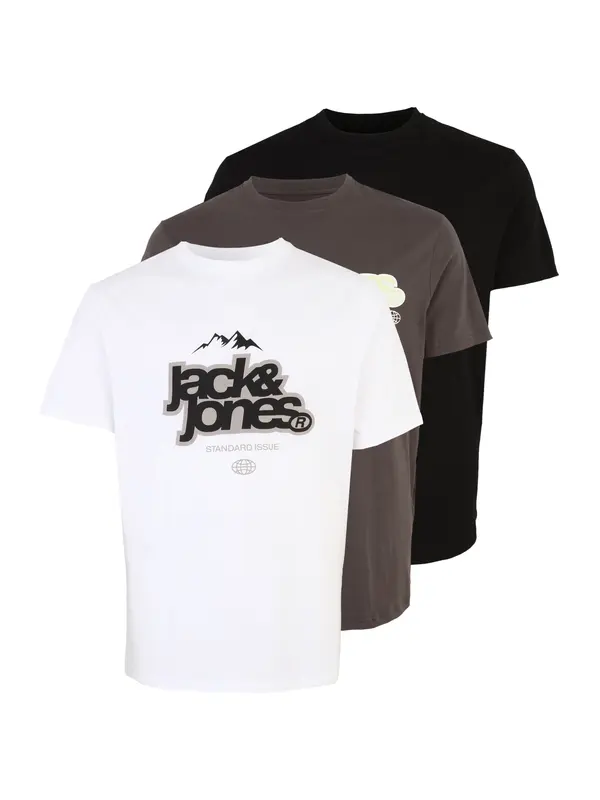 Jack & Jones Plus Jack & Jones Plus Majica 'JCOFLARE'  temno siva / črna / bela
