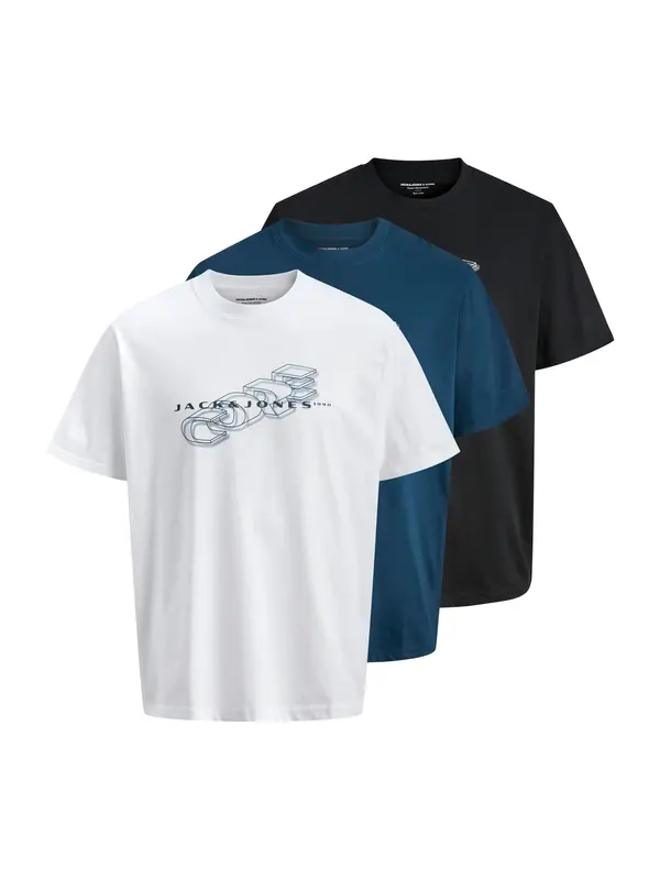 Jack & Jones Plus Jack & Jones Plus Majica 'JCOFUSION'  modra / črna / bela