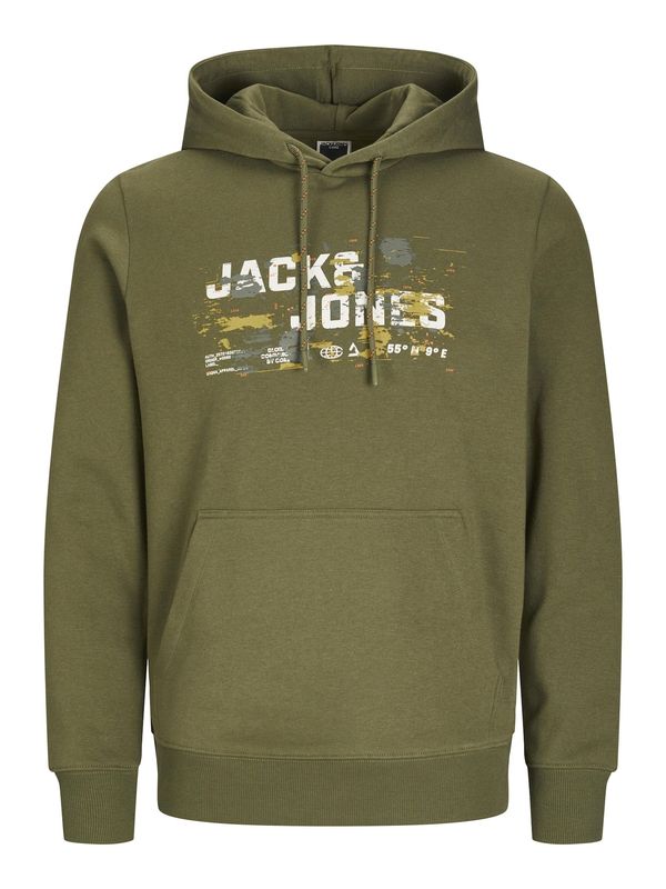 Jack & Jones Plus Jack & Jones Plus Majica 'JCOOUTDOOR'  oliva / trst / mandarina / bela