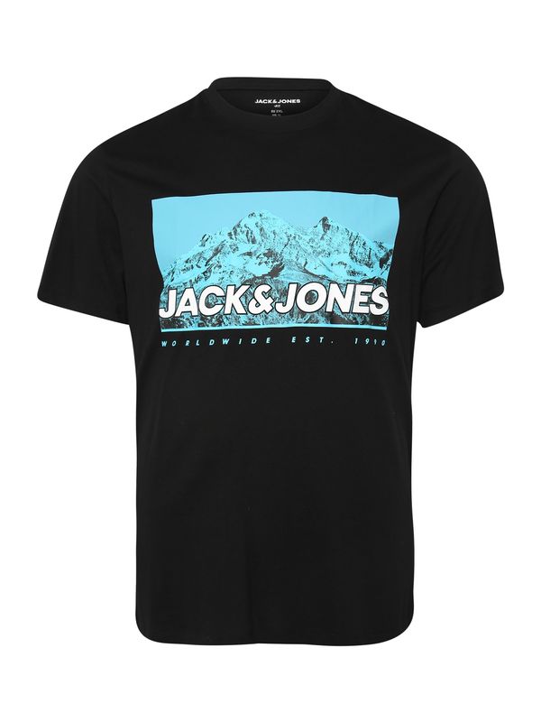 Jack & Jones Plus Jack & Jones Plus Majica 'JCORAY PHOTO'  voda / črna / bela