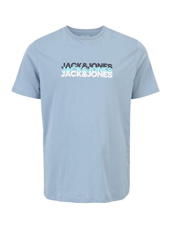 Jack & Jones Plus Jack & Jones Plus Majica 'JJCYBER'  dimno modra / voda / temno modra / bela