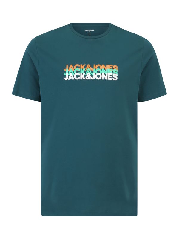 Jack & Jones Plus Jack & Jones Plus Majica 'JJCYBER'  limeta / temno zelena / oranžna / bela
