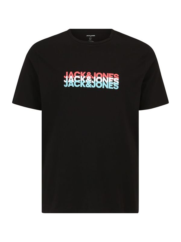 Jack & Jones Plus Jack & Jones Plus Majica 'JJCYBER'  voda / korala / črna / bela