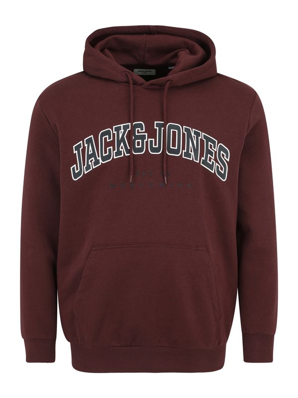 Jack & Jones Plus Jack & Jones Plus Majica 'JJECaleb'  temno siva / vinsko rdeča / bela