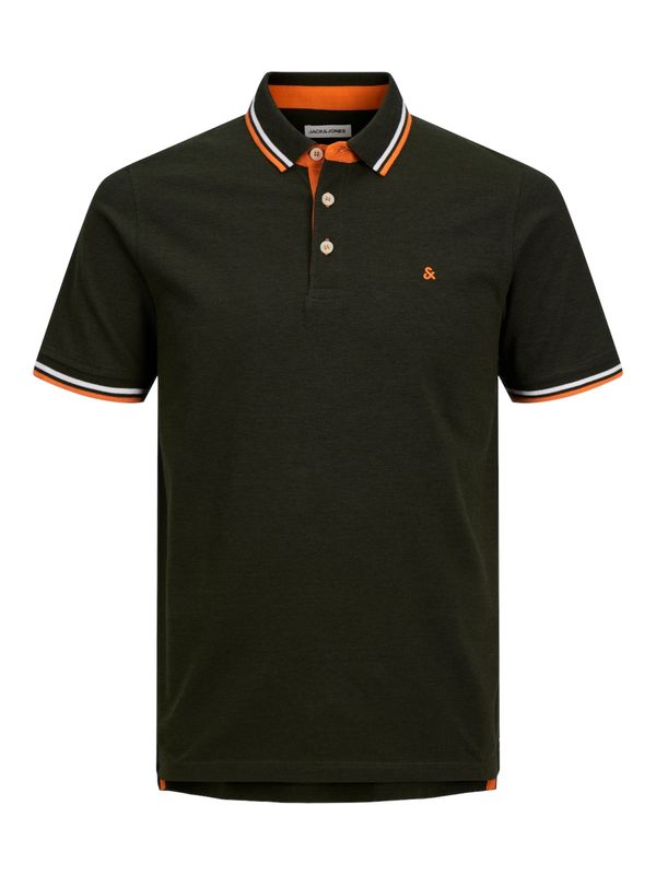 Jack & Jones Plus Jack & Jones Plus Majica 'JJEPaulos'  temno zelena / oranžna / bela
