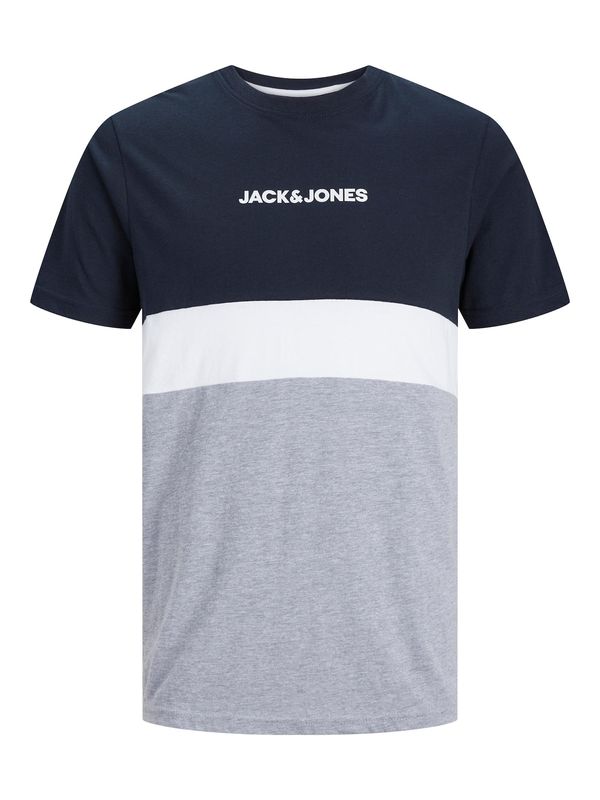 Jack & Jones Plus Jack & Jones Plus Majica 'JJEReid'  mornarska / pegasto siva / bela