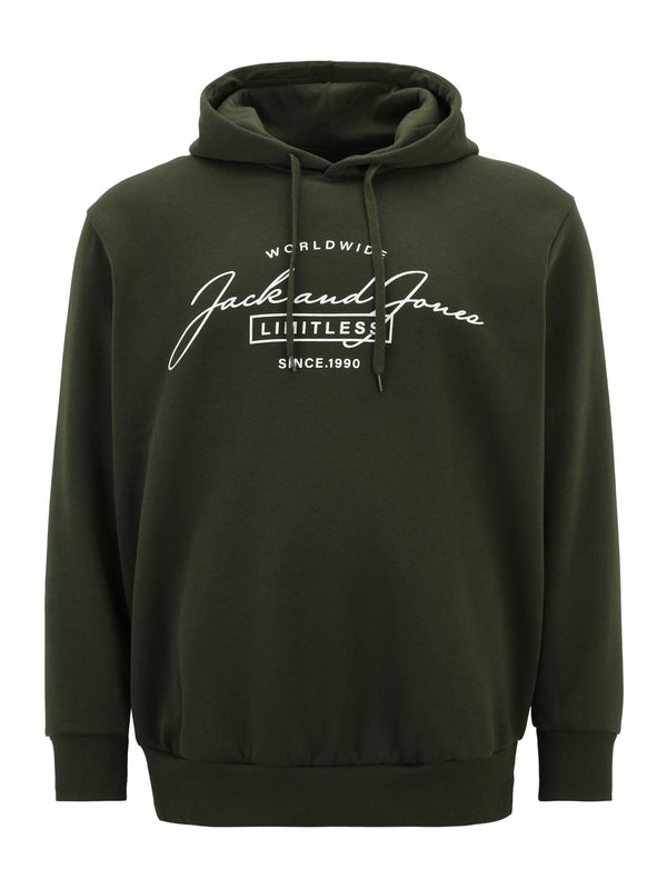 Jack & Jones Plus Jack & Jones Plus Majica 'JJFERRIS'  temno zelena / bela