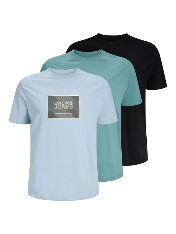 Jack & Jones Plus Jack & Jones Plus Majica 'JJRain'  turkizna / nebeško modra / oranžna / črna