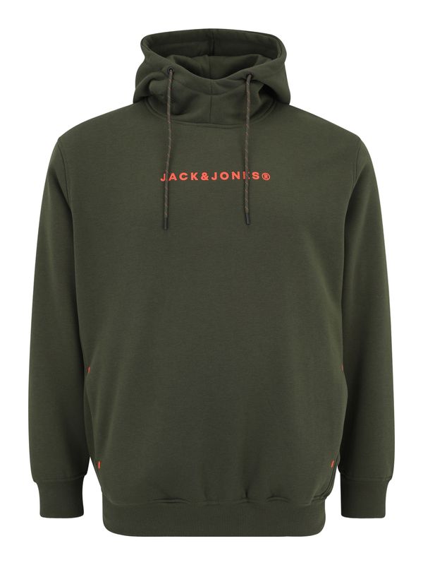 Jack & Jones Plus Jack & Jones Plus Majica 'JJTREE'  temno zelena / oranžna