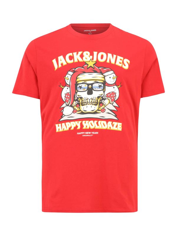 Jack & Jones Plus Jack & Jones Plus Majica 'JJXMAS CHRISTMAS SKULL'  rumena / ognjeno rdeča / črna / bela