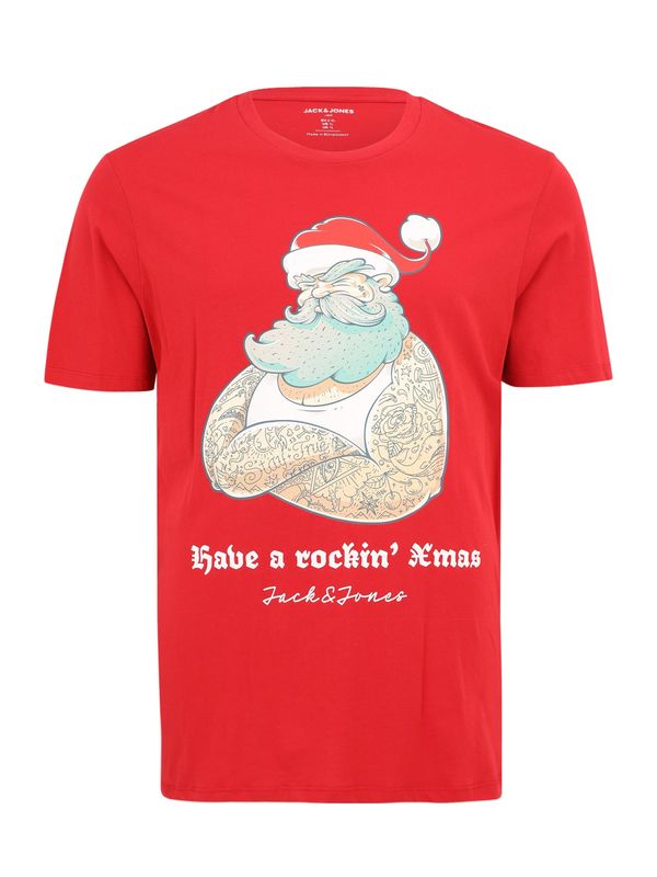 Jack & Jones Plus Jack & Jones Plus Majica 'JJXMAS FUNNY'  meta / rubin rdeča / črna / bela