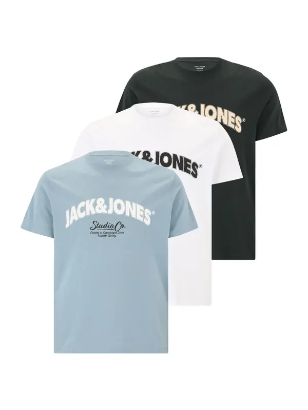 Jack & Jones Plus Jack & Jones Plus Majica 'JORBRONX'  dimno modra / jelka / bela