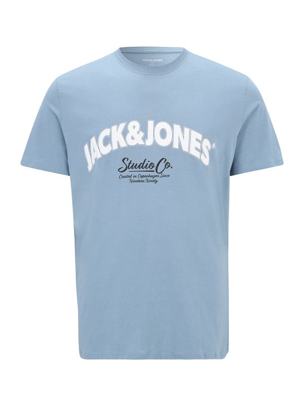 Jack & Jones Plus Jack & Jones Plus Majica 'JORBRONX'  golobje modra / črna / bela