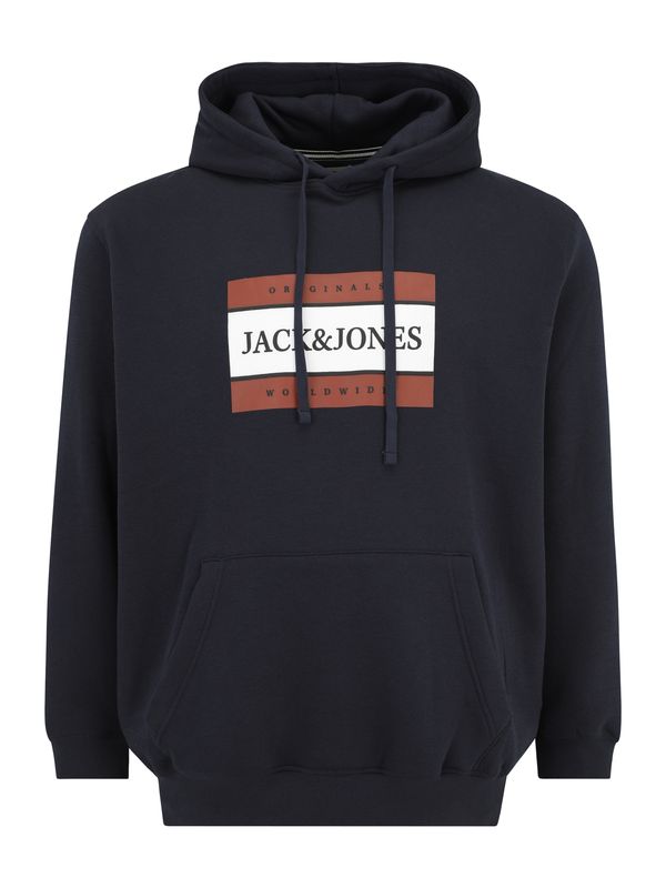 Jack & Jones Plus Jack & Jones Plus Majica 'JORFREDERIKSBERG'  nočno modra / rjava / bela