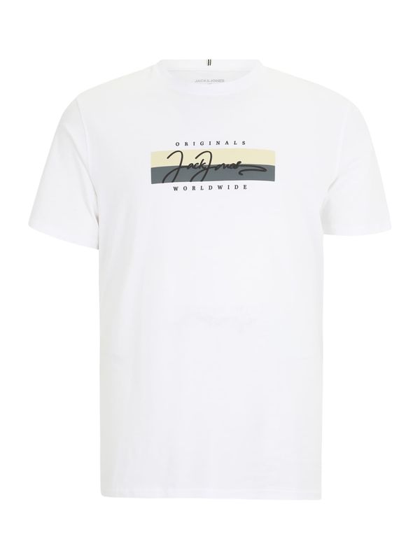 Jack & Jones Plus Jack & Jones Plus Majica 'JORFREDERIKSBERG'  pastelno rumena / temno siva / črna / bela