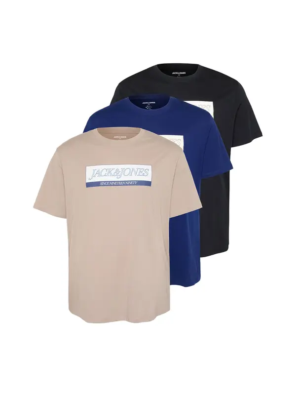 Jack & Jones Plus Jack & Jones Plus Majica 'JORINWOOD'  bež / mornarska / črna