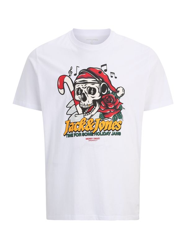 Jack & Jones Plus Jack & Jones Plus Majica 'JXMAS CHRISTMAS SKULL'  rumena / rdeča / črna / bela