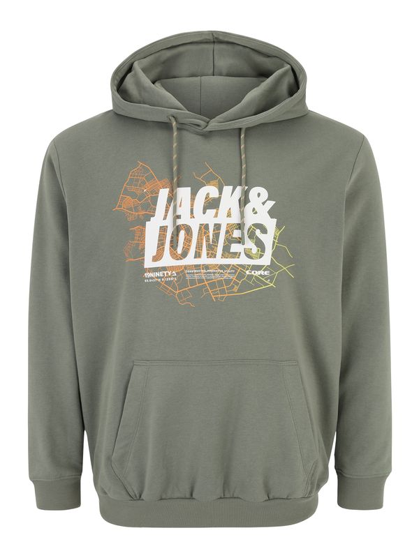 Jack & Jones Plus Jack & Jones Plus Majica 'MAP'  kaki / svetlo zelena / oranžna / bela