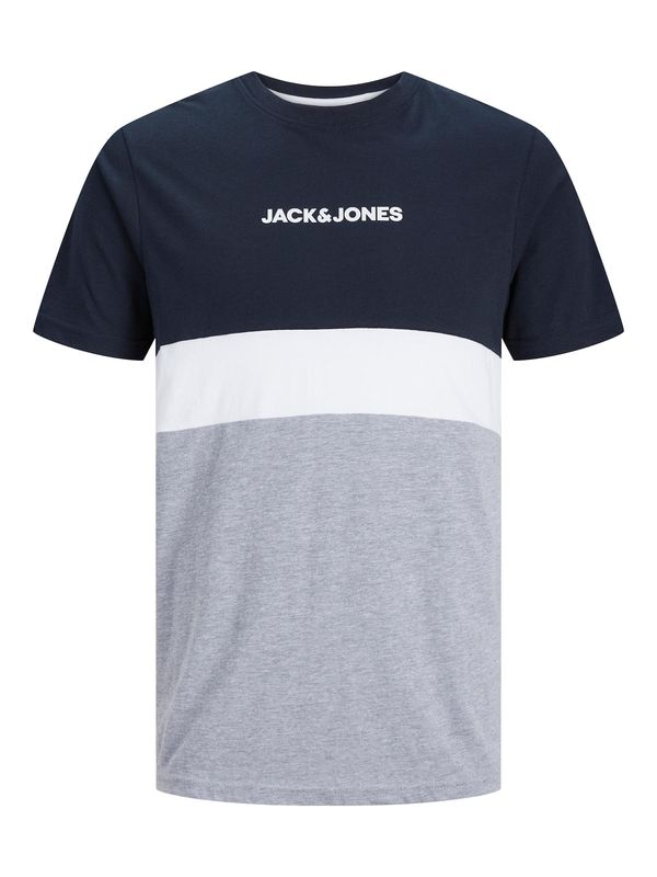 Jack & Jones Plus Jack & Jones Plus Majica 'Reid'  mornarska / pegasto siva / bela